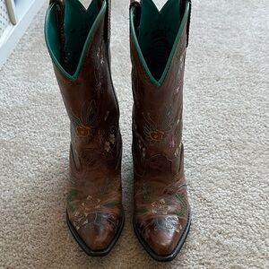Girls 3.5 Smokey Mountain Boots Brown and Teal Embroidered Western Boots